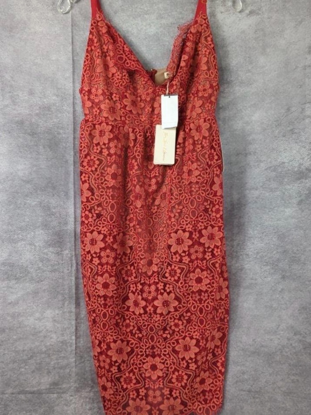 For Love & Lemons burnt orange Floral Lace Midi Dress NWT